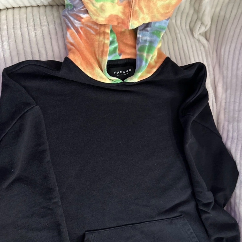 PacSun Black Sweatshirt with Multicolor Tie-Dye Hood